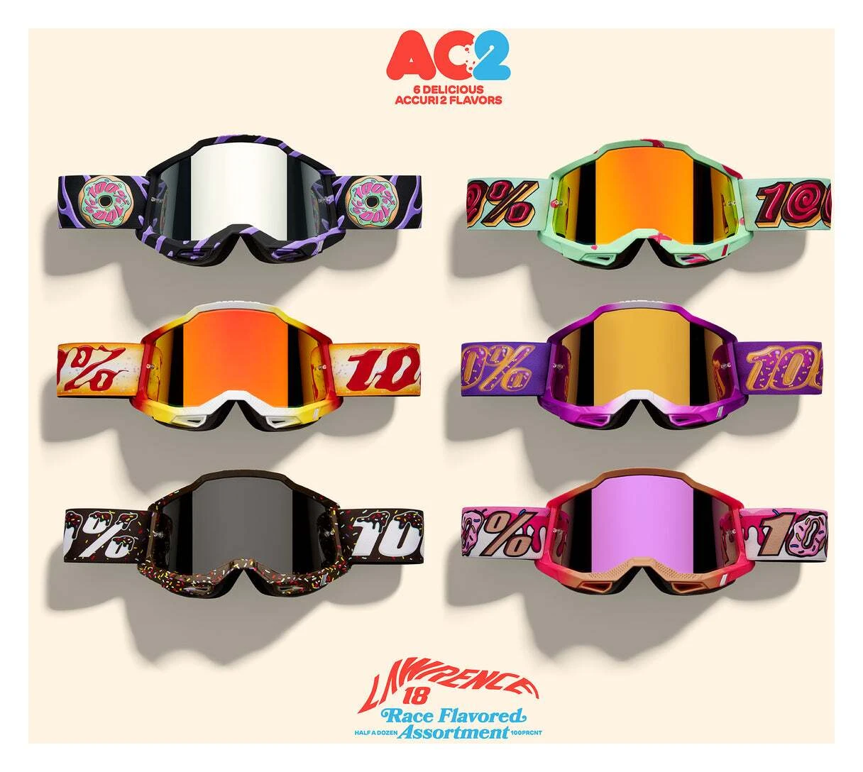 100% Accuri 2 Jett Lawrence Donut Goggle 6-Pack 1 100% Accuri 2 Jett Lawrence Donut Goggle 6-Pack